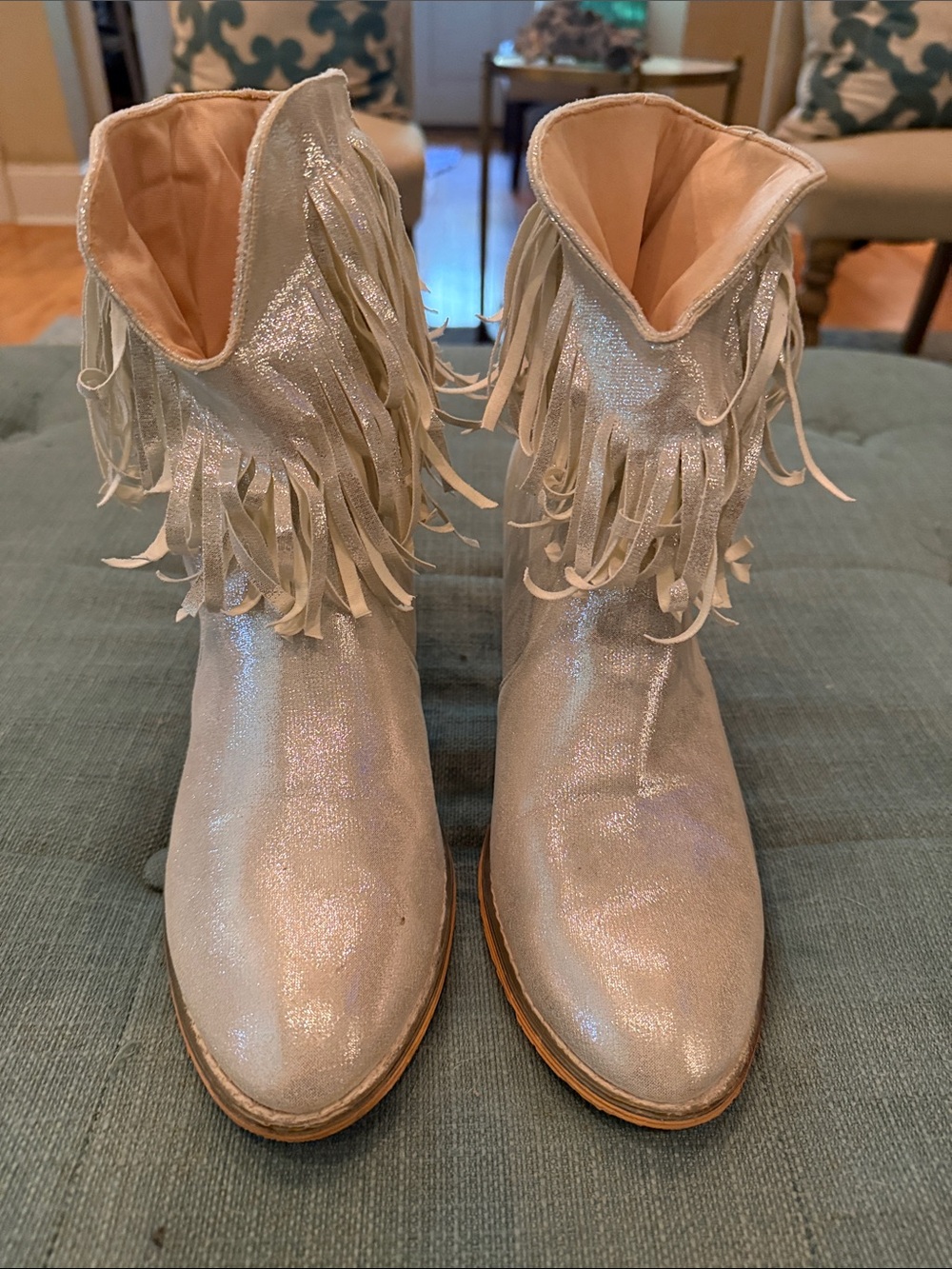 Fringe Metallic Ankle Boots for Women - Shimmery Light Silver